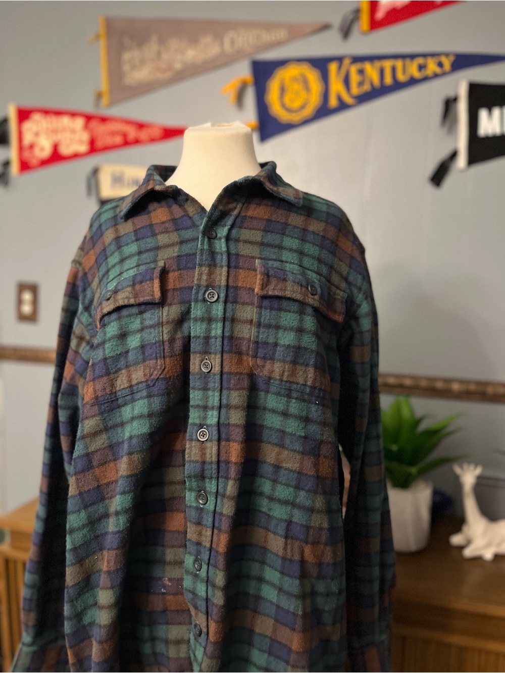 L.L. Bean Men's Plaid Button-Down Shirt in Green, Brown & Blue